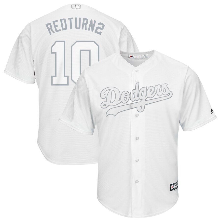 Men's Los Angeles Dodgers #10 Justin Turner RedTurn2 Majestic White 2019 Players' Weekend Replica Player Stitched MLB Jersey