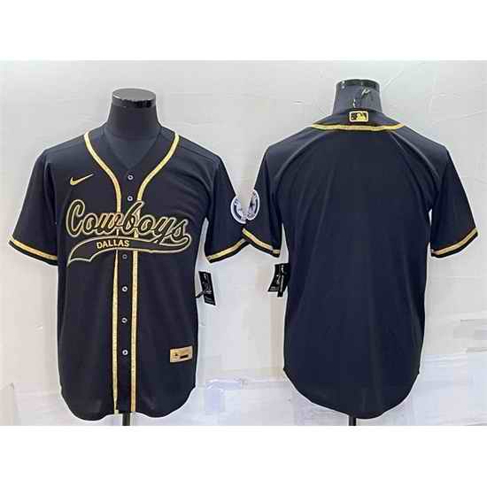 Men Dallas Cowboys Black Gold With Patch Cool Base Stitched Baseball Jersey