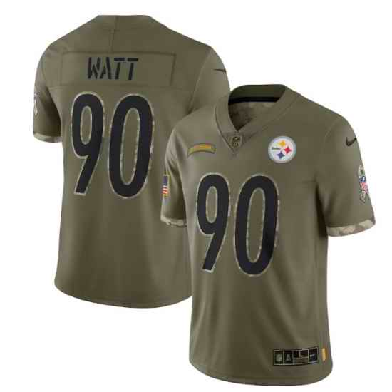 Men Pittsburgh Steelers #90 T  J  Watt Olive 2022 Salute To Service Limited Stitched Jersey