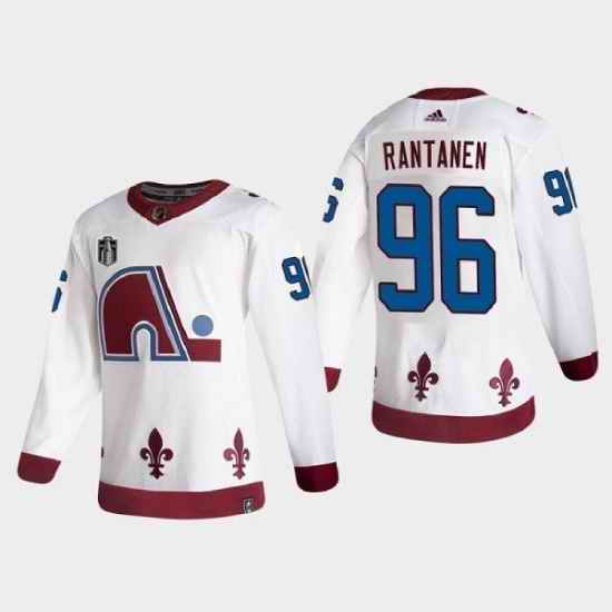 Men Colorado Avalanche #96 Mikko Rantanen White 2022 Stanley Cup Final Patch Reverse Retro Stitched Jersey