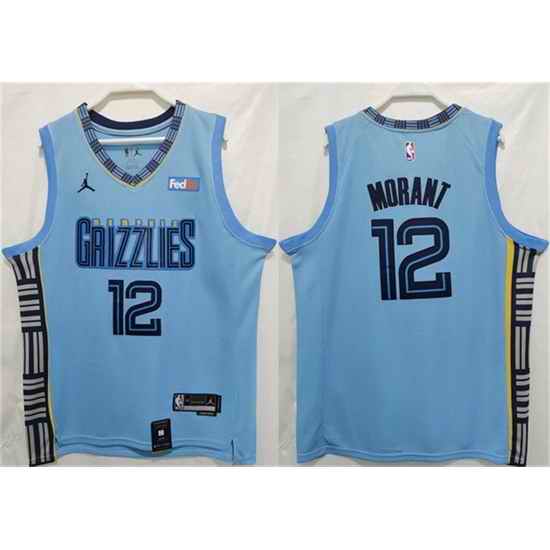 Men Memphis Grizzlies #12 Ja Morant Blue Stitched Jersey