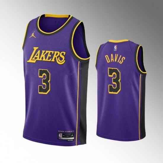 Men Los Angeles Lakers #3 Anthony Davis Statement Edition Purple Stitched Basketball Jersey