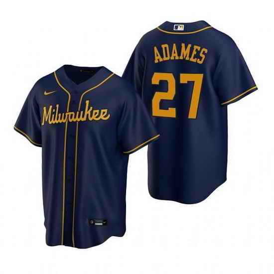 Men Milwaukee Brewers #27 Willy Adames Navy Cool Base Stitched jersey