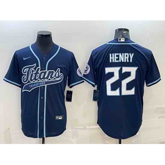 Men Tennessee Titans #22 Derrick Henry Navy With Patch Cool Base Stitched Baseball Jersey