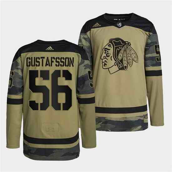 Men Chicago Blackhawks #56 Erik Gustafsson 2022 Camo Military Appreciation Night White Stitched jersey