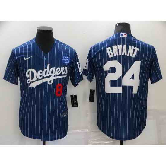 Men Los Angeles Dodgers Front #8 Back 24 Kobe Bryant Navy With KB Patch Cool Base Stitched jersey
