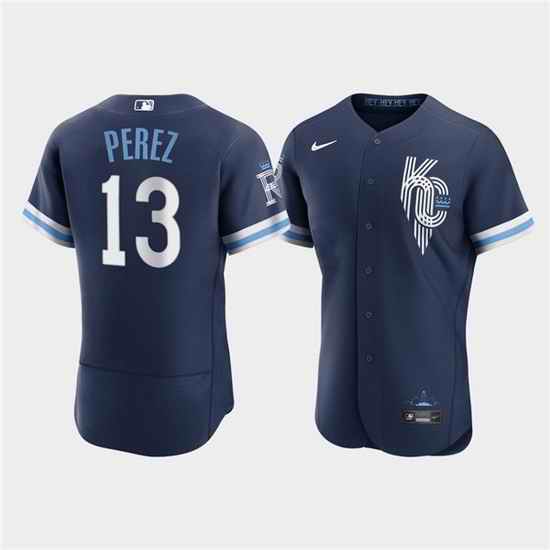 Men Kansas City Royals #13 Salvador Perez 2022 Navy City Connect Flex Base Stitched MLB Jerse