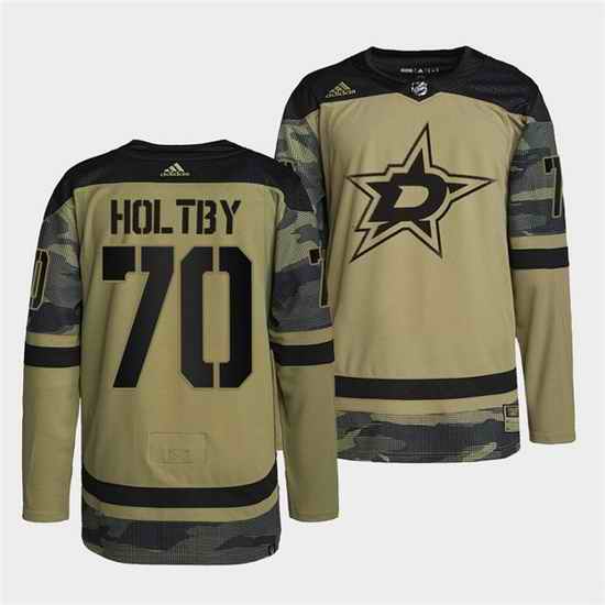 Men Dallas Stars #70 Braden Holtby 2022 Camo Military Appreciation Night Stitched jersey