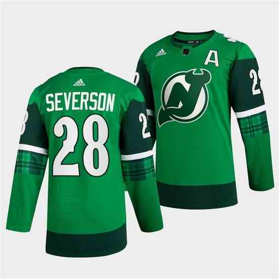 Men New jerseyy Devils #28 Damon Severson Green Warm Up St Patricks Day Stitched jersey