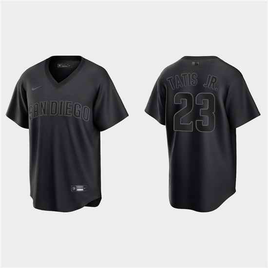 Men San Diego Padres #23 Fernando Tatis Jr  Black Pitch Black Fashion Replica Stitched Jersey