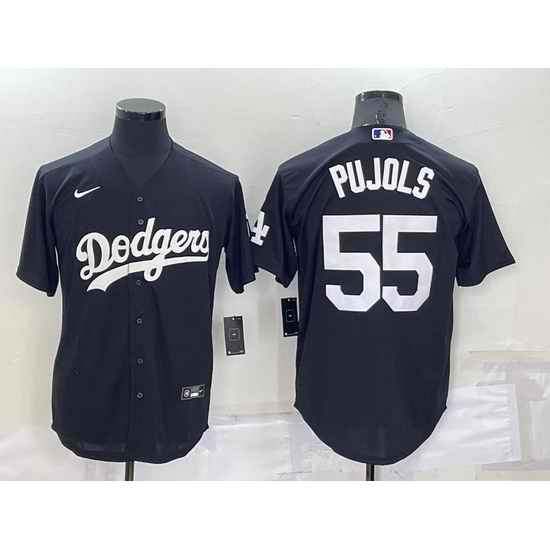 Men Los Angeles Dodgers #55 Albert Pujols Black Cool Base Stitched Baseball Jersey