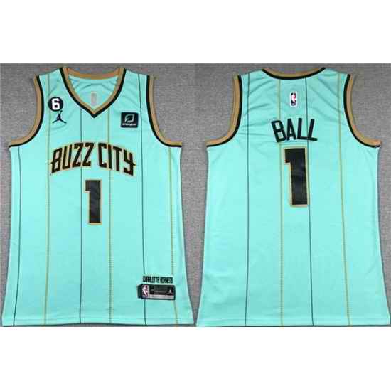 Men Charlotte Hornets #1 LaMelo Ball Teal No 6 Patch Stitched Basketball Jersey