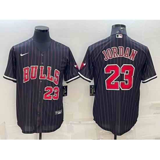 Men Chicago Bulls #23 Michael Jordan Black Cool Base Stitched Baseball Jersey