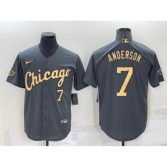 Men Chicago White Sox #7 Tim Anderson 2022 All Star Charcoal Cool Base Stitched Baseball Jersey