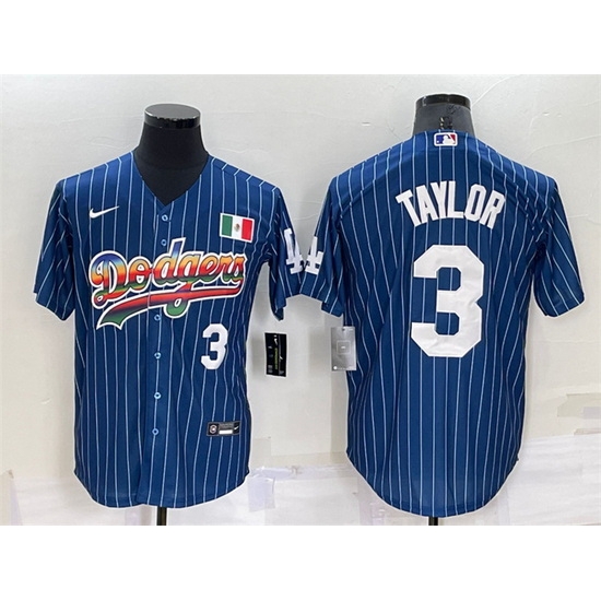 Men Los Angeles Dodgers #3 Chris Taylor Navy Mexico Rainbow Cool Base Stitched Baseball Jersey