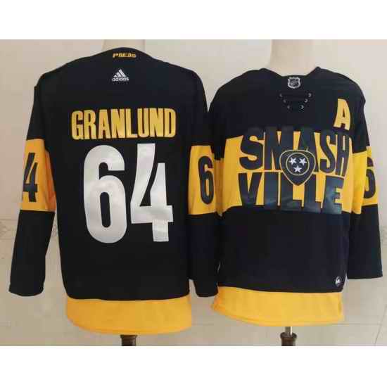 Men Nashville Predators #64 Mikael Granlund Black 2022 Stadium Series adidas Stitched NHL Jersey