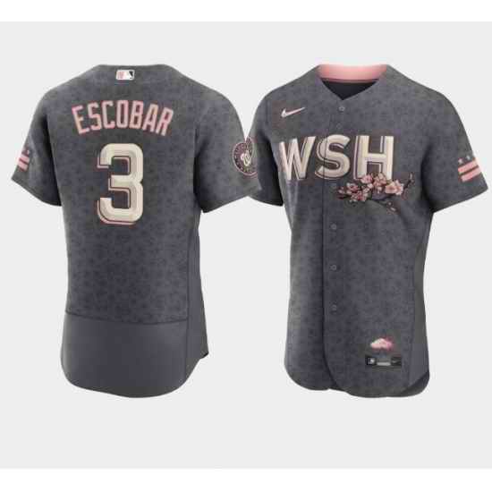 Men Washington Nationals #3 Alcides Escobar 2022 Grey City Connect Cherry Blossom Flex Base Stitched MLB jersey
