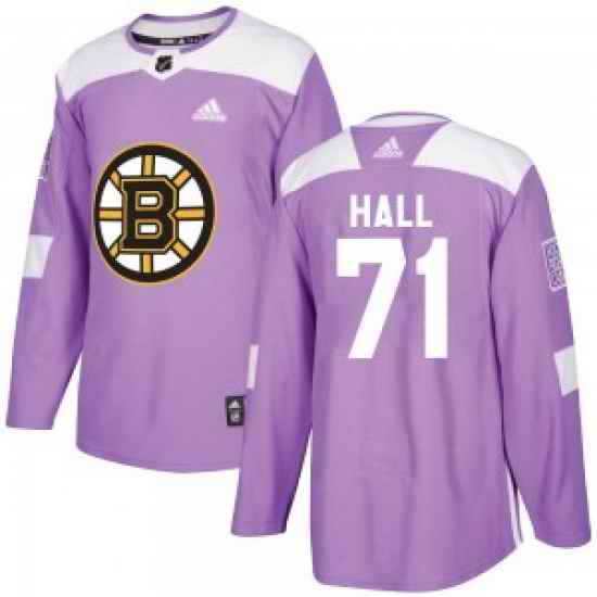 Men Boston Bruins #71 Taylor Hall Adidas Authentic Fights Cancer Practice Purple Jersey