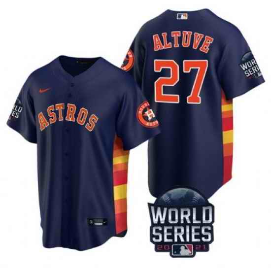 Men Houston Astros #27 Jose Altuve 2021 Navy World Series Cool Base Stitched Baseball Jersey