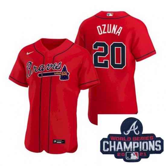 Men Nike Atlanta Braves #20 Marcell Ozuna Red Alternate Stitched Baseball Stitched MLB 2021 Champions Patch Jersey