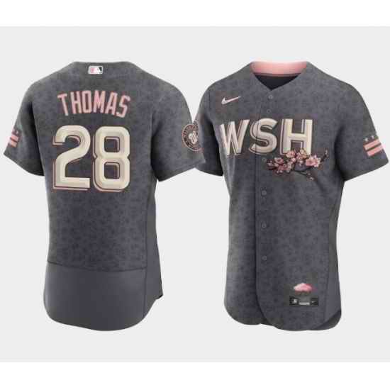 Men Washington Nationals #28 Lane Thomas 2022 Grey City Connect Cherry Blossom Flex Base Stitched MLB jersey