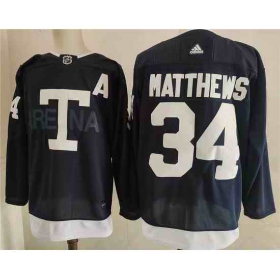 Men's Toronto Maple Leafs #34 Auston Matthews Navy 2022 NHL Heritage Classic Adidas Jersey