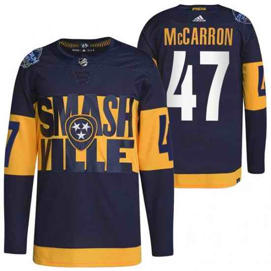 Men Nashville Predators #47 Michael Mccarron 2022 Navy Stadium Series Breakaway Player Stitched Jersey