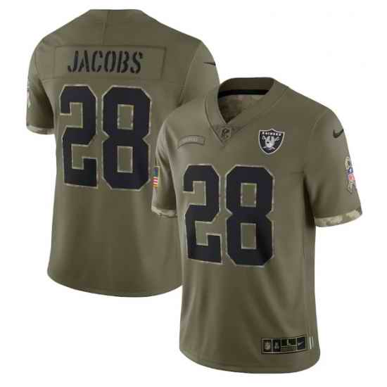 Men Las Vegas Raiders #28 Josh Jacobs Olive 2022 Salute To Service Limited Stitched Jersey