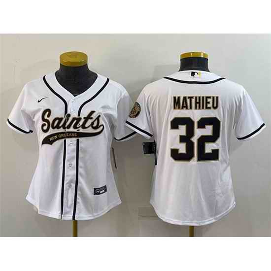 Women New Orleans Saints #32 Tyrann Mathieu White With Patch Cool Base Stitched Baseball Jersey
