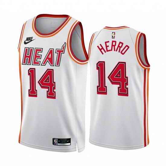 Men Miami Heat #14 Tyler Herro White Classic Edition Stitched Basketball Jersey