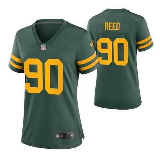 Women Green Bay Packers #90 Jarran Reed Green Legend Stitched Jersey 28Run Small 2