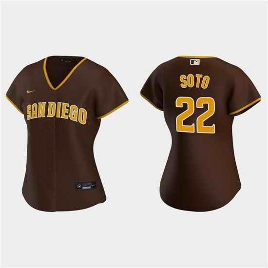 Women San Diego Padres #22 Juan Soto Brown Cool Base Stitched Baseball Jersey 28Run Small 29
