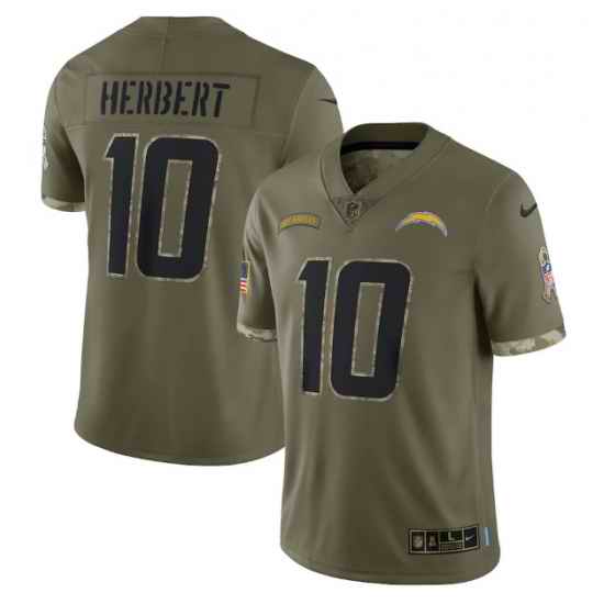 Men Los Angeles Chargers #10 Justin Herbert Olive 2022 Salute To Service Limited Stitched Jersey