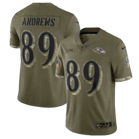 Men Baltimore Ravens #89 Mark Andrews Olive 2022 Salute To Service Limited Stitched Jersey