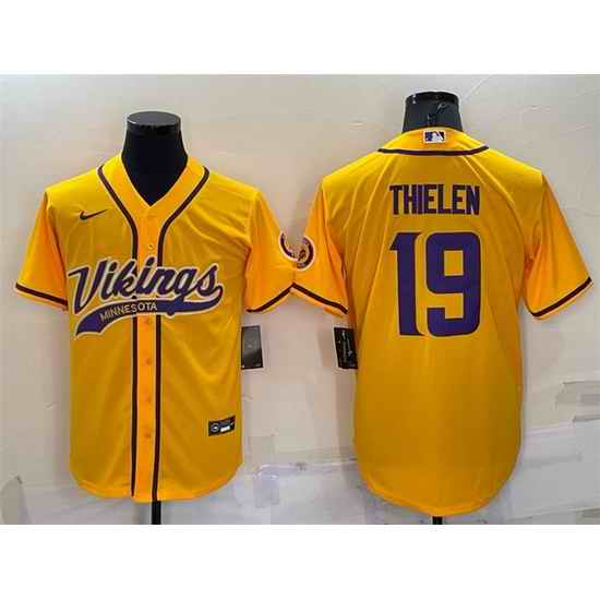 Men Minnesota Vikings #19 Adam Thielen Gold With Patch Cool Base Stitched Baseball Jersey