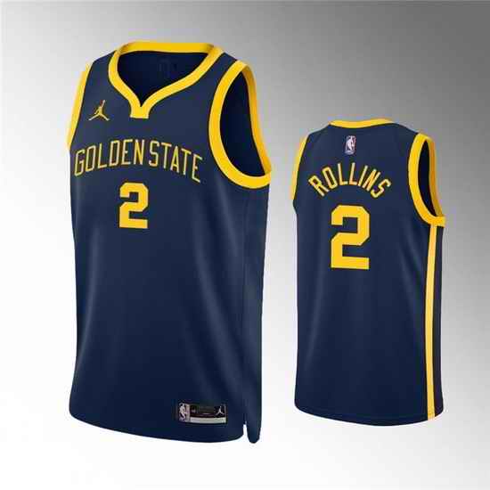 Men Golden State Warriors #2 Ryan Rollins Navy Statement Edition Stitched Jersey