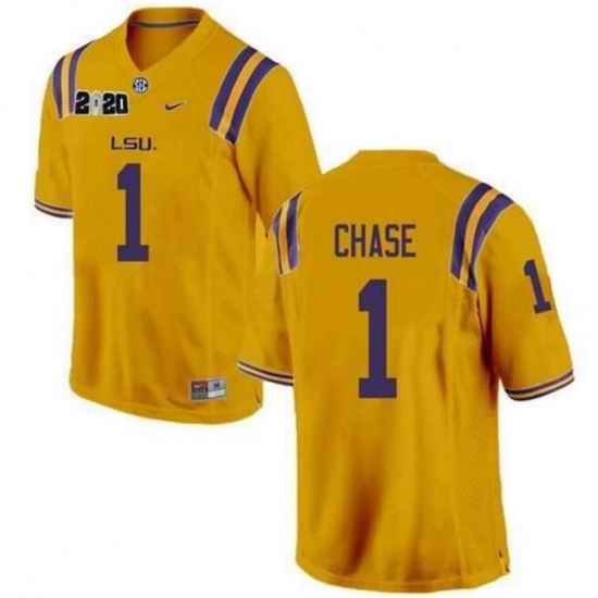 NCAA LSU Tigers #1 Ja'Marr Chase Yellow 2020 national championship Jersey