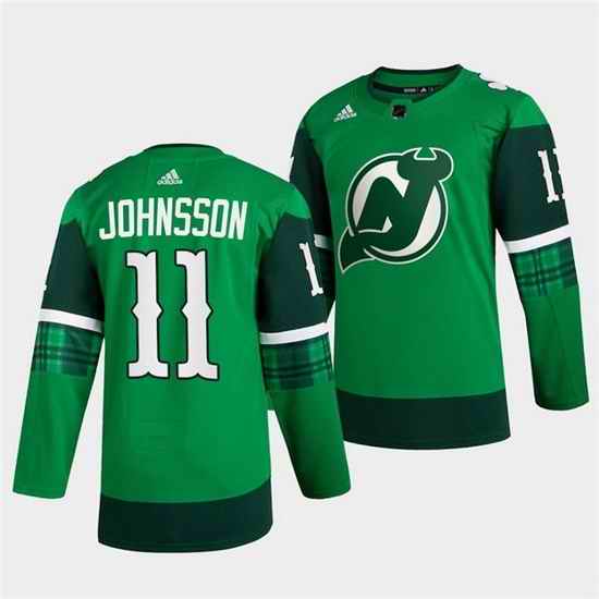Men New jerseyy Devils #11 Andreas Johnsson Green Warm Up St Patricks Day Stitched jersey