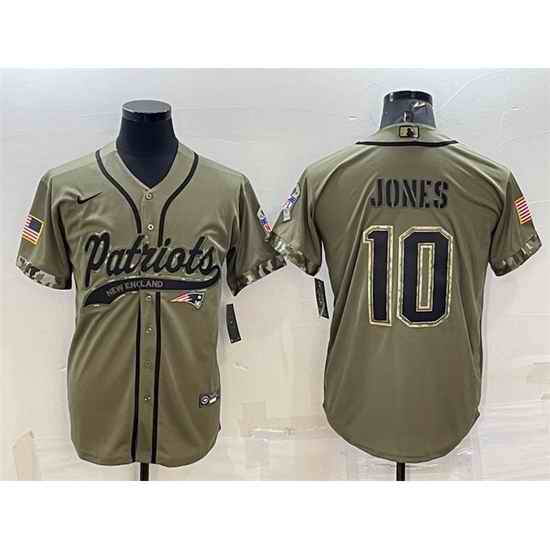 Men New England Patriots #10 Mac Jones Olive 2022 Salute To Service Cool Base Stitched Baseball Jersey