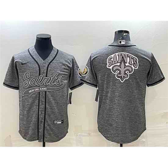 Men New Orleans Saints Grey Team Big Logo With Patch Cool Base Stitched Baseball Jersey