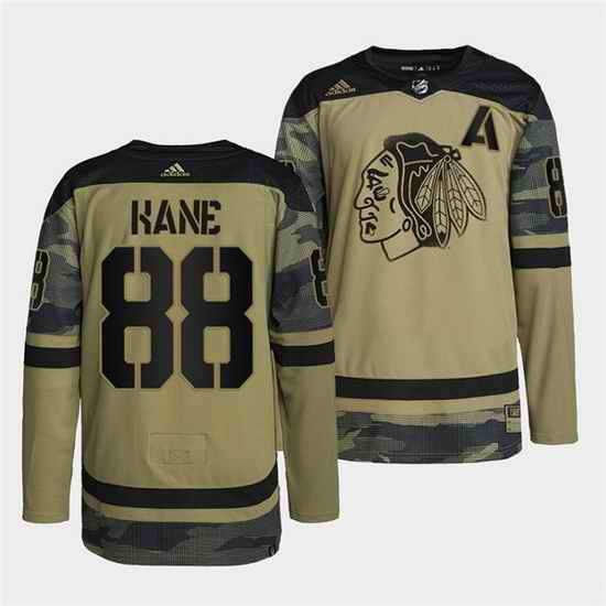 Men Chicago Blackhawks #88 Patrick Kane 2022 Camo Military Appreciation Night White Stitched jersey