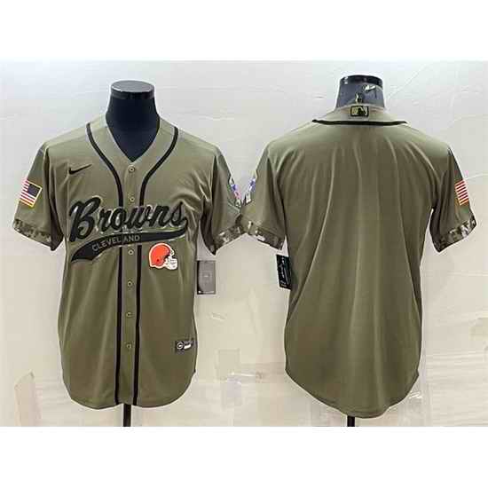 Men Cleveland Browns Blank Olive 2022 Salute To Service Cool Base Stitched Baseball Jersey