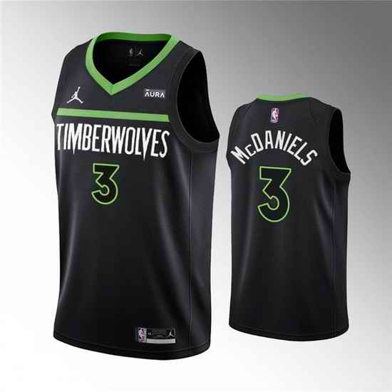 Men Minnesota Timberwolves #3 Jaden McDaniels Black Statement Edition Stitched Jersey