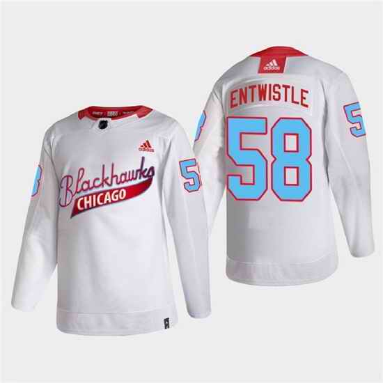 Men Chicago Blackhawks #58 MacKenzie Entwistle 2022 Community Night White Stitched jersey