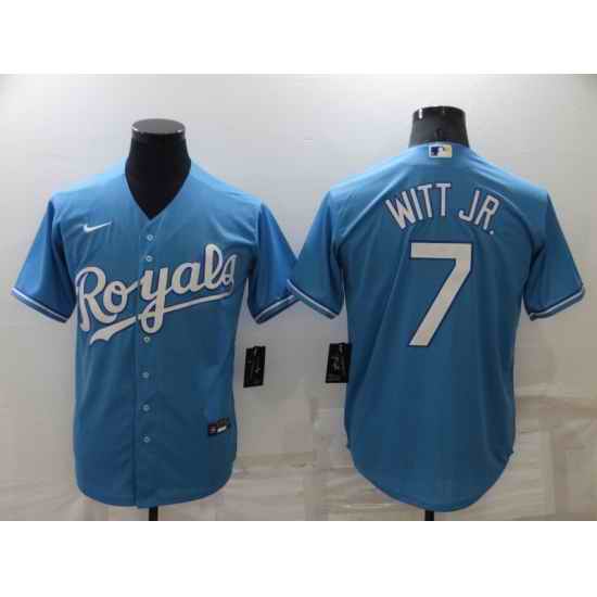 Men Kansas City Royals #7 Bobby Witt Jr  Light Blue Cool Base Stitched Jerse