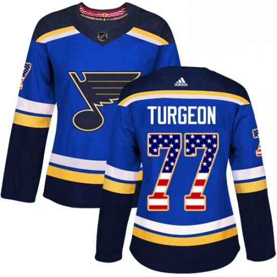 Womens Adidas St Louis Blues #77 Pierre Turgeon Authentic Blue USA Flag Fashion NHL Jersey