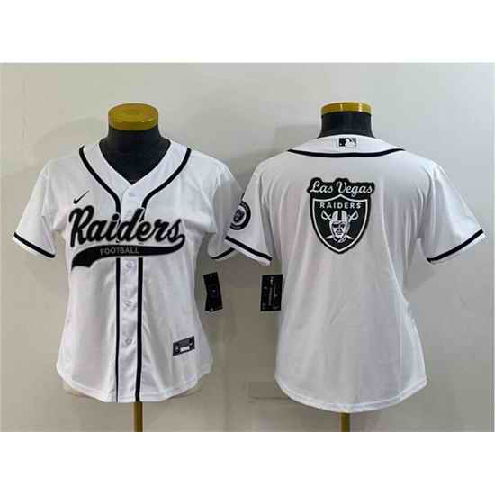 Women Las Vegas Raiders White Team Big Logo With Patch Cool Base Stitched Baseball Jersey
