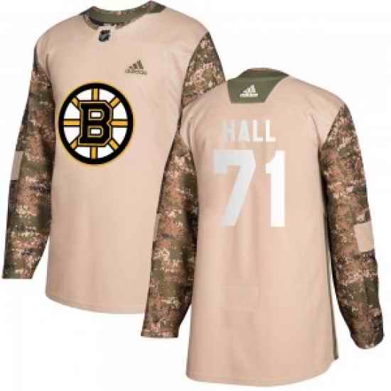 Men Boston Bruins #71 Taylor Hall Adidas Authentic Veterans Day Practice Camo Jersey