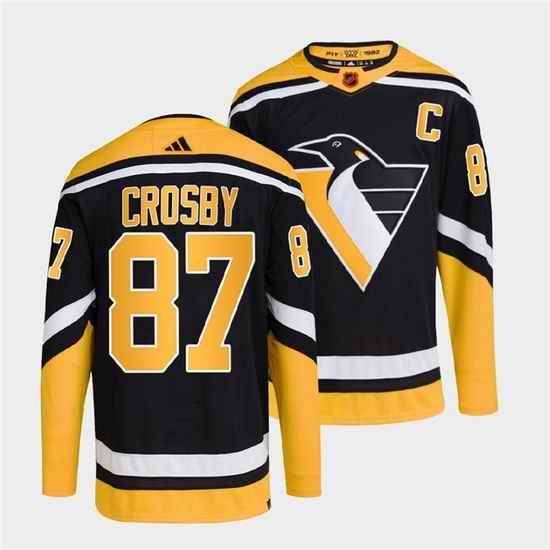 Men Pittsburgh Penguins #87 Sidney Crosby Black 2022 Reverse Retro Stitched Jersey