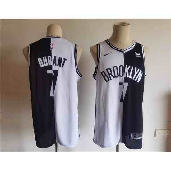 Men Brooklyn Nets #7 Kevin Durant Black White Split Stitched Basketball Jersey